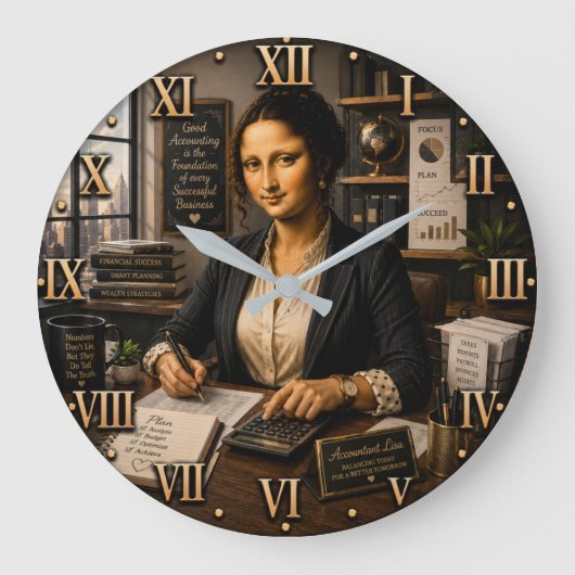 Funny Mona Lisa Accountant Office Decor Grote Klok (Voorkant)