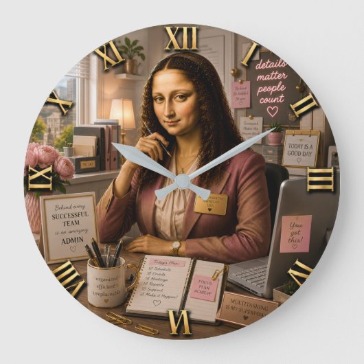 Funny Mona Lisa Administrative Assistant Office  Grote Klok (Voorkant)