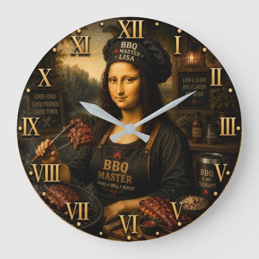 Funny Mona Lisa BBQ Master Barbecue Grill Decor Grote Klok (Voorkant)