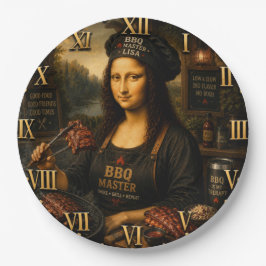 Funny Mona Lisa BBQ Master Barbecue Grill Decor Papieren Bordje