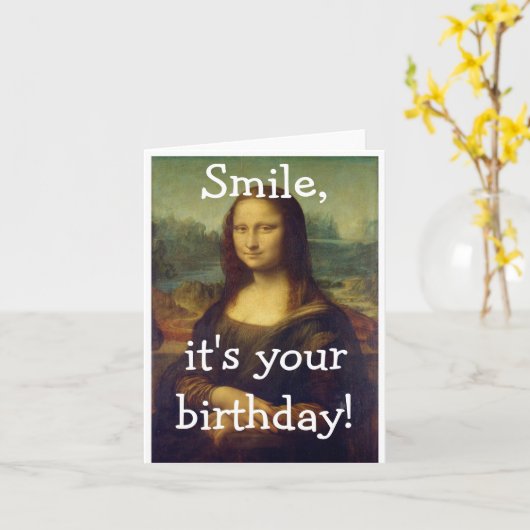 Funny Mona Lisa Birthday Kaart (Gele Bloem)