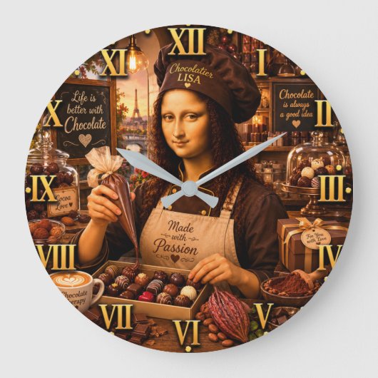 Funny Mona Lisa Chocolatier Gourmet Candy Maker Grote Klok (Voorkant)