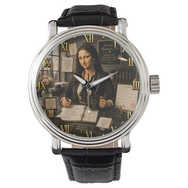 Funny Mona Lisa Executive Assistant Horloge (Voorkant)