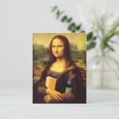 Funny Mona Lisa met wijn en boek Briefkaart (Staand voorkant)