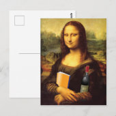 Funny Mona Lisa met wijn en boek Briefkaart (Voorkant / Achterkant)
