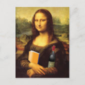 Funny Mona Lisa met wijn en boek Briefkaart (Voorkant)