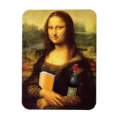 Funny Mona Lisa met wijn en boek Magneet (Verticaal)