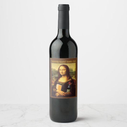 Funny Mona Lisa met Wine Book Club Wijn Etiket (Voorkant)