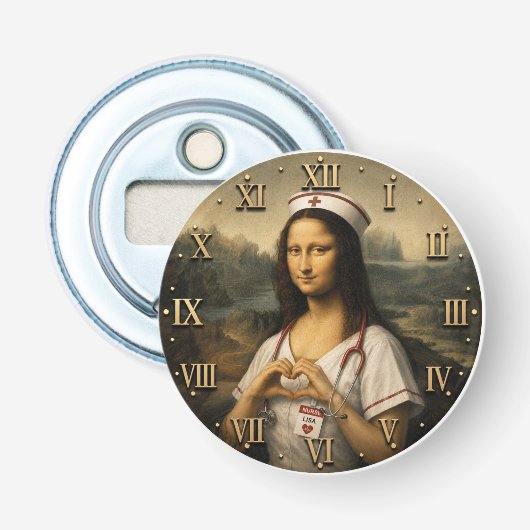 Funny Mona Lisa Nurse RN & Nursing Office Decor Button Flesopener (Voorkant)