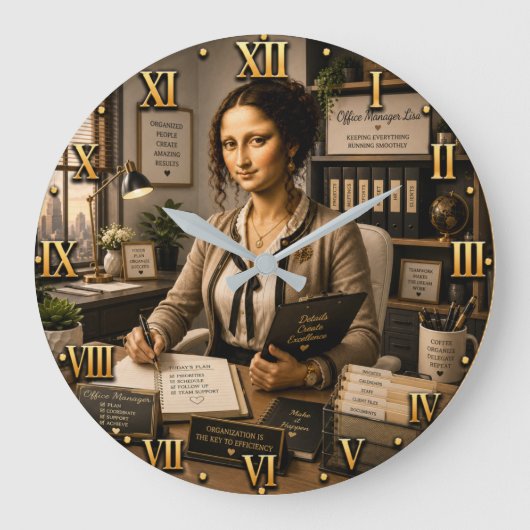 Funny Mona Lisa Office Manager Office Organization Grote Klok (Voorkant)