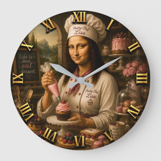 Funny Mona Lisa Pastry Chef Bakery Kitchen Decor Grote Klok (Voorkant)