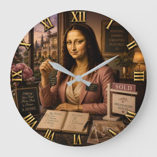 Funny Mona Lisa Real Estate Agent Grote Klok (Voorkant)
