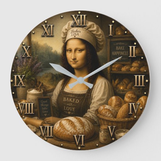 Funny Mona Lisa Rustic Bakery Kitchen Decor Grote Klok (Voorkant)