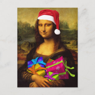 Funny Mona Lisa Santa Claus Feestdagenkaart