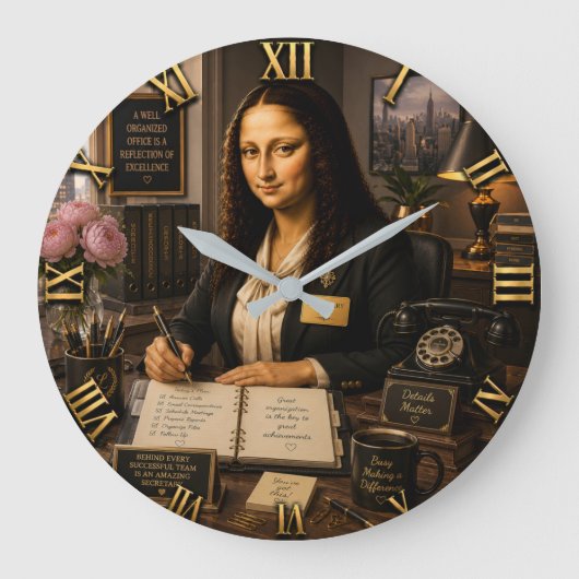 Funny Mona Lisa Secretary Office Desk Grote Klok (Voorkant)