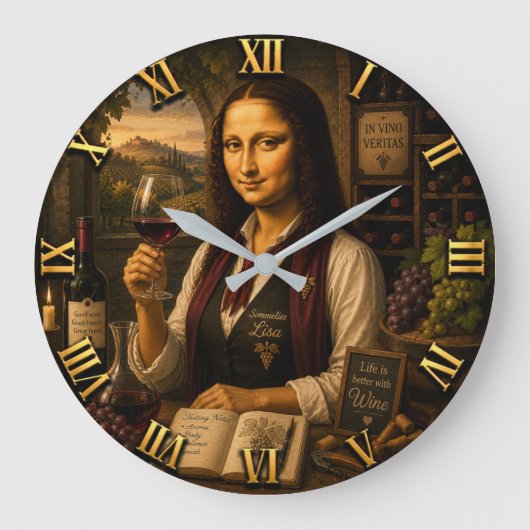 Funny Mona Lisa Sommelier Wine Lover Vineyard Grote Klok (Voorkant)