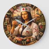 Funny Mona Lisa Sushi Chef Japanese Kitchen Decor Grote Klok (Voorkant)