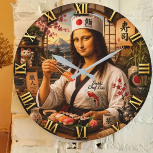 Funny Mona Lisa Sushi Chef Japanese Kitchen Decor Grote Klok