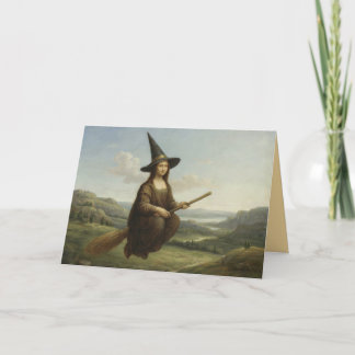 Funny Mona Lisa Witch Halloween Card Feestdagen Kaart