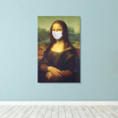 Funny Monalisa Wears Coronavirus Facial Masker Canvas Afdruk (Insitu (Houten vloer))