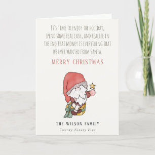 Funny Money Cash Abundance Santa Kerstwijn Feestdagen Kaart