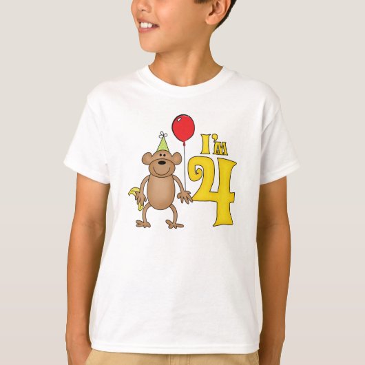 Funny Monkey 4th Birthday T-shirt (Voorkant)