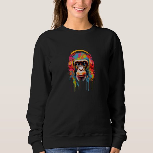 Funny Monkey 60s 70s Groovy Gorilla, Hippie Ape, C Trui (Voorkant)