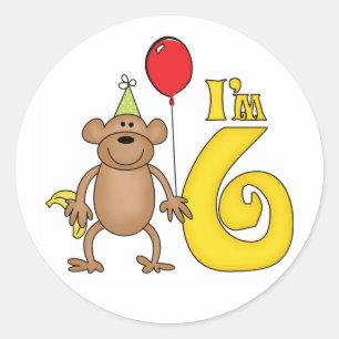 Funny Monkey 6th Birthday Ronde Sticker