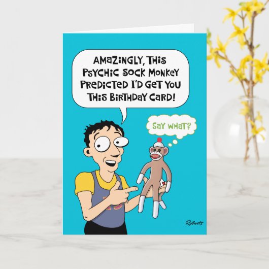 Funny Monkey Birthday Kaart (Gele Bloem)