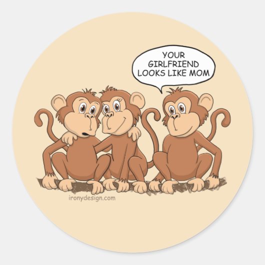 Funny Monkey Cartoon Design Ronde Sticker (Voorkant)