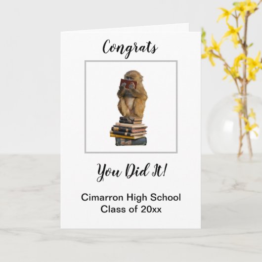 Funny Monkey FND Boek Afstuderen Gefeliciteerd je Kaart (Gele Bloem)