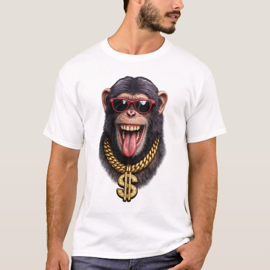 Funny Monkey Gouden Ketting T-Shirt – Cool Urban S (Voorkant)