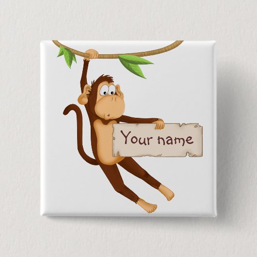 Funny monkey holding Jouw tekst Vierkante Button 5,1 Cm (Voorkant)