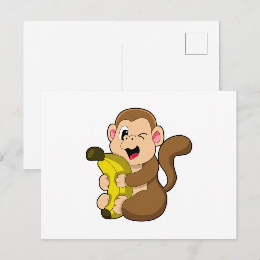 Funny Monkey met Banana Briefkaart (Voorkant / Achterkant)