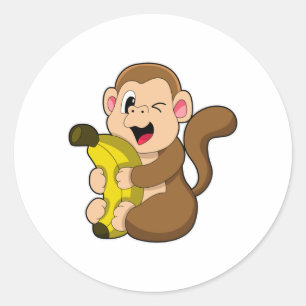 Funny Monkey met Banana Ronde Sticker