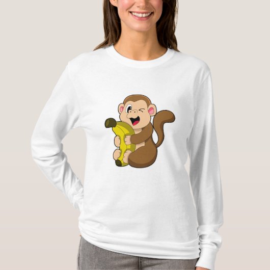Funny Monkey met Banana T-shirt (Voorkant)
