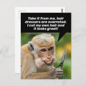 Funny Monkey met een Bad Hair Cut-Shelter op zijn  Briefkaart (Voorkant / Achterkant)