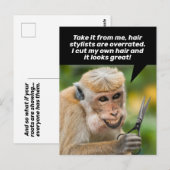 Funny Monkey met een Bad Hair Cut-Shelter op zijn  Briefkaart (Voorkant / Achterkant)