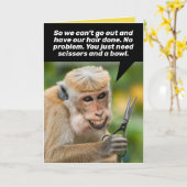 Funny Monkey met een Bad Hair Cut-Shelter op zijn Kaart (Gele Bloem)