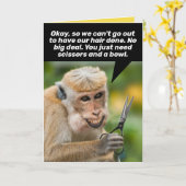 Funny Monkey met een Bad Hair Cut-Shelter op zijn  Kaart (Gele Bloem)