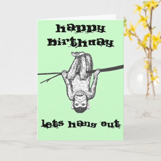 Funny Monkey opknoping uit Verjaardag Kaart aanpas (Gele Bloem)