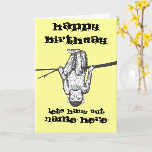 Funny Monkey opknoping uit Verjaardag Kaart aanpas (Gele Bloem)