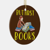 Funny Monkey Reading Book but First Books Keramisch Ornament (Rechts)