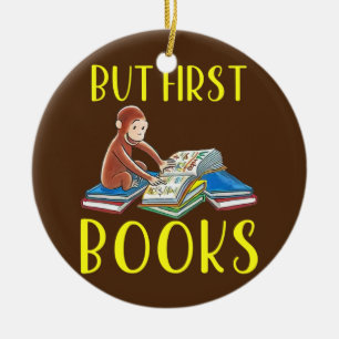 Funny Monkey Reading Book but First Books Keramisch Ornament