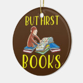 Funny Monkey Reading Book but First Books Keramisch Ornament (Links)