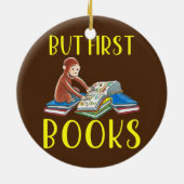 Funny Monkey Reading Book but First Books Keramisch Ornament (Achterkant)