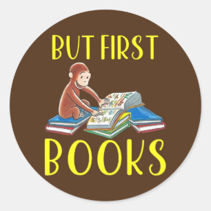 Funny Monkey Reading Book but First Books Ronde Sticker