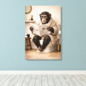 Funny Monkey Reading Newspaper Bathroom Humor Canvas Afdruk (Insitu (Houten vloer))