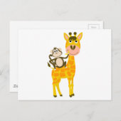 Funny Monkey Riding a Giraffe Cartoon Briefkaart (Voorkant / Achterkant)