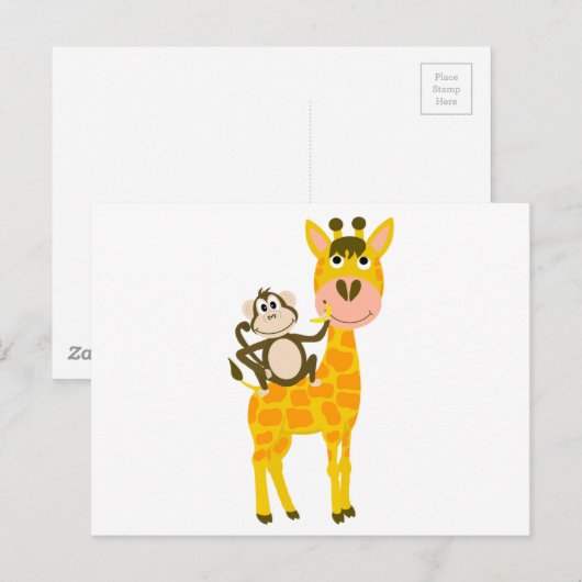 Funny Monkey Riding a Giraffe Cartoon Briefkaart (Voorkant / Achterkant)